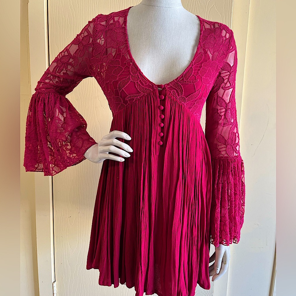Free People Lace bodice dress with bell sleeves